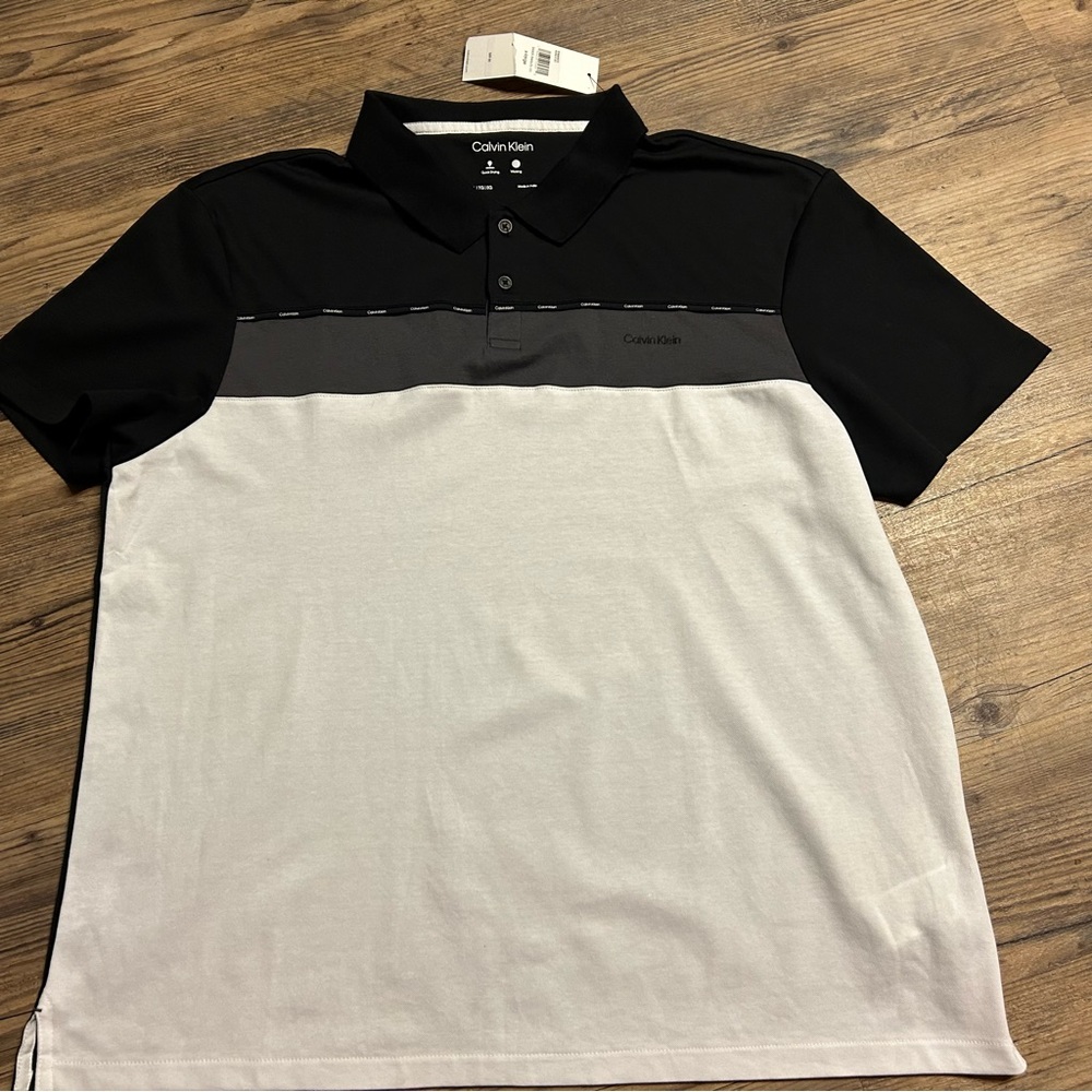 Calvin Klein Black, Gray & White Polo Shirt NWT Men’s XL
